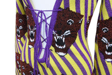 Load image into Gallery viewer, 極美品 GUCCI グッチ タイガーフェイス ジャンプスーツ EABB 2017 00403 イエロー パープル レッド サイズS 64378