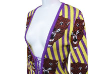 Load image into Gallery viewer, 極美品 GUCCI グッチ タイガーフェイス ジャンプスーツ EABB 2017 00403 イエロー パープル レッド サイズS 64378