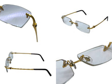 画像をギャラリービューアに読み込む, Cartier カルティエ リムレス スクエア 眼鏡フレーム メガネ 度入り フランス製 GP ゴールド ブラック ◻︎18 良品 中古 64429