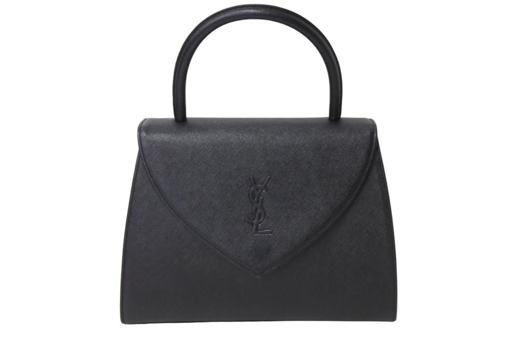 YVES SAINT LAURENT イヴサンローラン ハンドバッグ YSL ロゴ ブラック レザー YS3339CH10 ゴールド金具 美品 中古 65364
