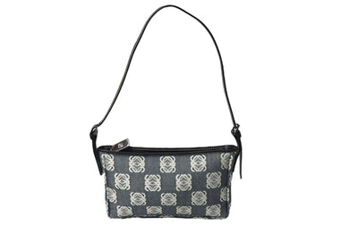 極美品 LOEWE ロエベ アナグラム ハンドバッグ ワンショルダーバッグ ポーチ キャンバス シルバー金具 グレー 中古 65747