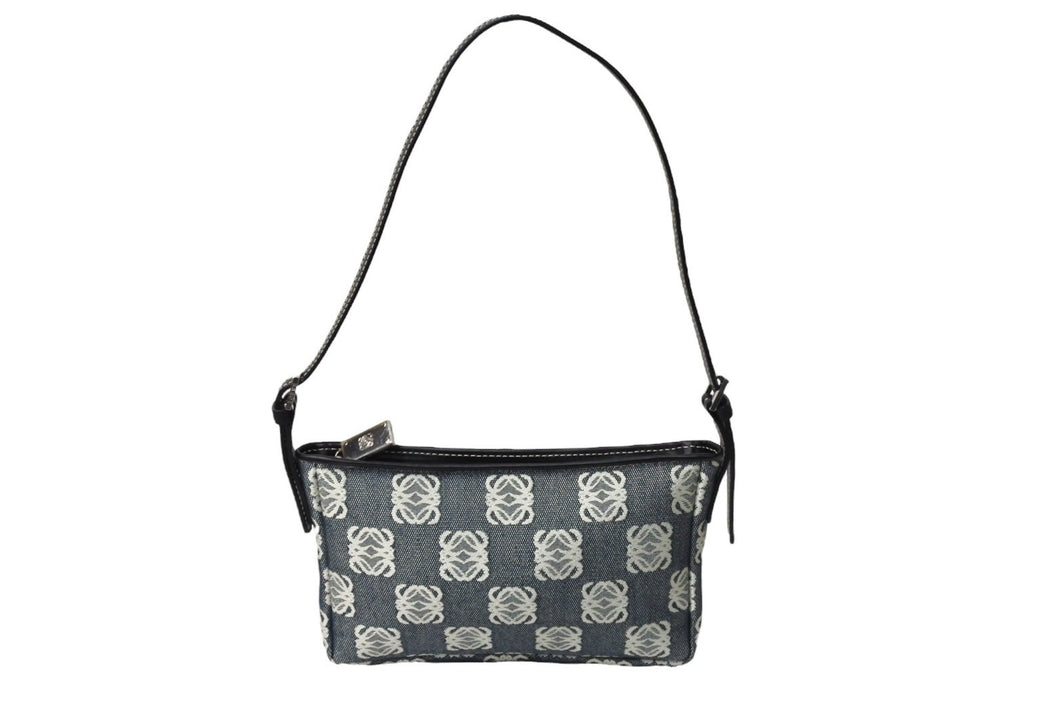 極美品 LOEWE ロエベ アナグラム ハンドバッグ ワンショルダーバッグ ポーチ キャンバス シルバー金具 グレー 中古 65747