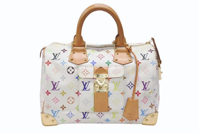 LOUIS VUITTON ルイヴィトン スピーディ30 ハンドバッグ M92643 モノグラム マルチカラー 村上隆 ホワイト 美品 中古 4b006623