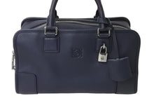 画像をギャラリービューアに読み込む, LOEWE ロエベ ハンドバッグ 352.79.A03 カーフスキン ネイビー ロゴ エンボス加工 シルバー金具 美品 中古 66273