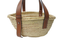 画像をギャラリービューアに読み込む, 新品同様 LOEWE ロエベ バスケットバッグ ハンドバッグ 327.02.S93 ヤシの葉＆カーフ ベージュ シルバー金具 中古 66773