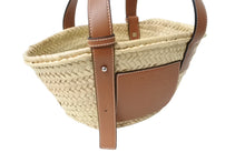 画像をギャラリービューアに読み込む, 新品同様 LOEWE ロエベ バスケットバッグ ハンドバッグ 327.02.S93 ヤシの葉＆カーフ ベージュ シルバー金具 中古 66773