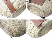 画像をギャラリービューアに読み込む, 新品同様 LOEWE ロエベ バスケットバッグ ハンドバッグ 327.02.S93 ヤシの葉＆カーフ ベージュ シルバー金具 中古 66773