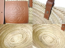 画像をギャラリービューアに読み込む, 新品同様 LOEWE ロエベ バスケットバッグ ハンドバッグ 327.02.S93 ヤシの葉＆カーフ ベージュ シルバー金具 中古 66773