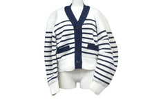 画像をギャラリービューアに読み込む, Sacai サカイ カーディガン ホワイト ネイビー ポリエステル 23-06490 サイズ2 美品 中古 66845