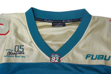 Load image into Gallery viewer, FUBU THE COLLECTION フブ ゲームシャツ ホッケーシャツ サイズXL ポリエステル ブルー レッド ゴールド メッシュ 美品 中古 66992