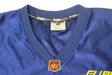 Load image into Gallery viewer, FUBU THE COLLECTION フブ ゲームシャツ ホッケーシャツ サイズF ポリエステル ブルー イエロー メッシュ 美品 中古 66993