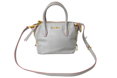 MIUMIU ミュウミュウ ハンドバッグ 5BB016 マドラス ハンドバッグ 2WAY ショルダー グレー ピンク ゴールド金具 良品 中古 67016
