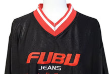 Load image into Gallery viewer, FUBU JEANS COLLECTION フブ ゲームシャツ ヴィンテージ サイズL ポリエステル ブラック ホワイト レッド 良品 中古 67122