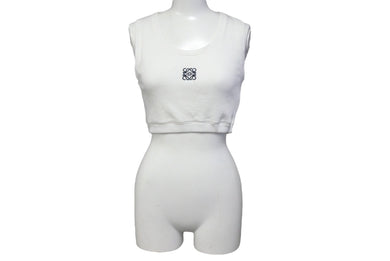 LOEWE ロエベ タンクトップ ノースリーブ 刺繍ロゴ入り S359Y23X85 サイズXS コットン ポリウレタン ホワイト ブラック 美品 中古 67521