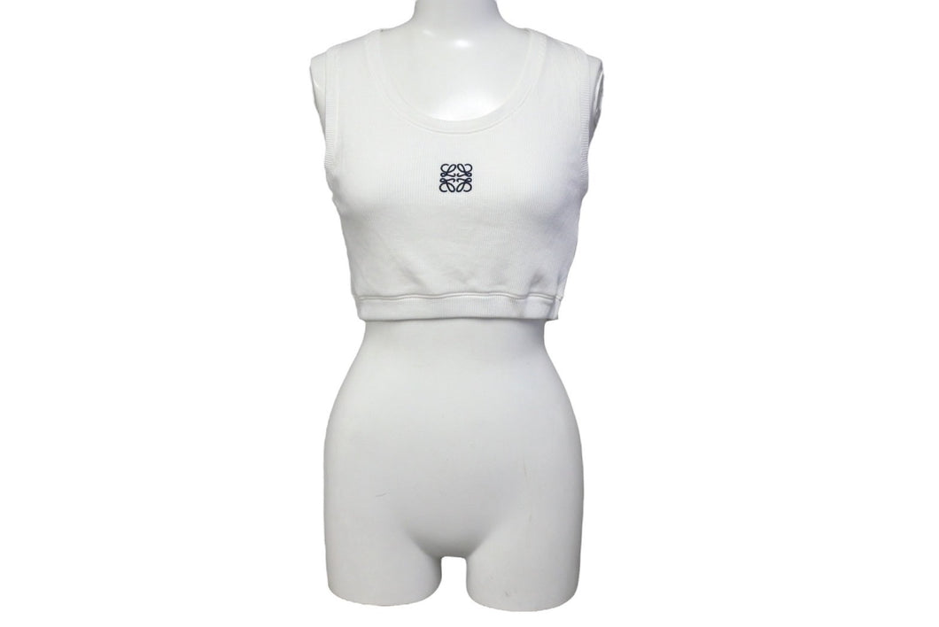 LOEWE ロエベ タンクトップ ノースリーブ 刺繍ロゴ入り S359Y23X85 サイズXS コットン ポリウレタン ホワイト ブラック 美品 中古 67521