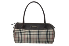 画像をギャラリービューアに読み込む, Burberry バーバリー ハンドバッグ ミニボストンバッグ ノバチェック柄 レザー キャンバス ベージュ ブラウン シルバー 美品 中古 4c068459