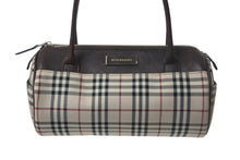 画像をギャラリービューアに読み込む, Burberry バーバリー ハンドバッグ ミニボストンバッグ ノバチェック柄 レザー キャンバス ベージュ ブラウン シルバー 美品 中古 4c068459