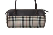 画像をギャラリービューアに読み込む, Burberry バーバリー ハンドバッグ ミニボストンバッグ ノバチェック柄 レザー キャンバス ベージュ ブラウン シルバー 美品 中古 4c068459