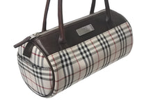 画像をギャラリービューアに読み込む, Burberry バーバリー ハンドバッグ ミニボストンバッグ ノバチェック柄 レザー キャンバス ベージュ ブラウン シルバー 美品 中古 4c068459