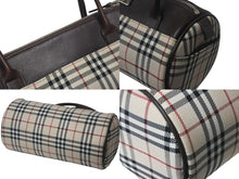 画像をギャラリービューアに読み込む, Burberry バーバリー ハンドバッグ ミニボストンバッグ ノバチェック柄 レザー キャンバス ベージュ ブラウン シルバー 美品 中古 4c068459