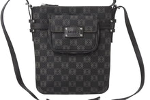 画像をギャラリービューアに読み込む, LOEWE ロエベ ショルダーバッグ 斜め掛けバッグ アナグラム ミニポーチ付き キャンバス レザー ブラック ブラウン 美品 中古 4c068488