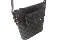 画像をギャラリービューアに読み込む, LOEWE ロエベ ショルダーバッグ 斜め掛けバッグ アナグラム ミニポーチ付き キャンバス レザー ブラック ブラウン 美品 中古 4c068488