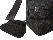 画像をギャラリービューアに読み込む, LOEWE ロエベ ショルダーバッグ 斜め掛けバッグ アナグラム ミニポーチ付き キャンバス レザー ブラック ブラウン 美品 中古 4c068488