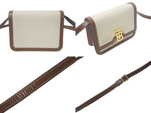 画像をギャラリービューアに読み込む, Burberry バーバリー TBミニショルダーバッグ ミニバッグ イタリア製 キャンバス レザー ベージュ ブラウン ゴールド 美品 中古 4c068588