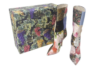 DOLCE&GABBANA ドルチェアンドガッバーナ パッチワーク プリント ヒール ブーツ マルチカラー ナイロン レザー ビスコース CT0735 サイズ37 美品 中古 4c068659