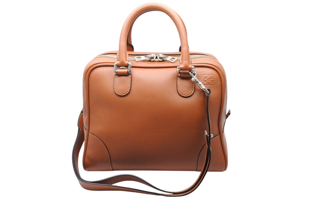 極美品 LOEWE ロエベ アマソナ75 ハンドバッグ 301.30.L03 アナグラムロゴ ブラウン レザー シルバー金具 中古 4c069379