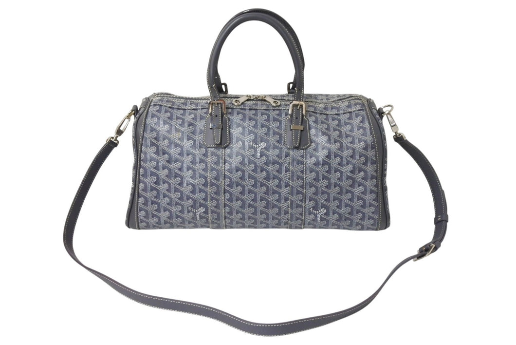 極美品 GOYARD ゴヤール クロワジエール35 ボストンバッグ グレー PVC レザー シルバー金具 中古 4c069428