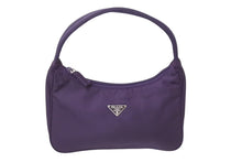 画像をギャラリービューアに読み込む, 極美品 PRADA プラダ ハンドバッグ ホーボー MV515 トライアングルロゴ パープル ナイロン シルバー金具 中古 4c069438
