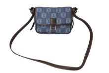 画像をギャラリービューアに読み込む, LOEWE ロエベ アナグラム ミニ ショルダーバッグ デニム レザー ブルー ブラウン 070312 スペイン製 シルバー金具 美品 中古 4c069805