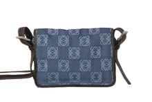 画像をギャラリービューアに読み込む, LOEWE ロエベ アナグラム ミニ ショルダーバッグ デニム レザー ブルー ブラウン 070312 スペイン製 シルバー金具 美品 中古 4c069805