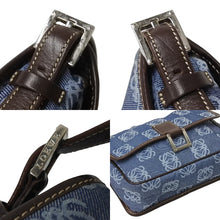 画像をギャラリービューアに読み込む, LOEWE ロエベ アナグラム ミニ ショルダーバッグ デニム レザー ブルー ブラウン 070312 スペイン製 シルバー金具 美品 中古 4c069805