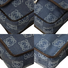 画像をギャラリービューアに読み込む, LOEWE ロエベ アナグラム ミニ ショルダーバッグ デニム レザー ブルー ブラウン 070312 スペイン製 シルバー金具 美品 中古 4c069805