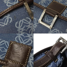 画像をギャラリービューアに読み込む, LOEWE ロエベ アナグラム ミニ ショルダーバッグ デニム レザー ブルー ブラウン 070312 スペイン製 シルバー金具 美品 中古 4c069805