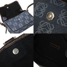 画像をギャラリービューアに読み込む, LOEWE ロエベ アナグラム ミニ ショルダーバッグ デニム レザー ブルー ブラウン 070312 スペイン製 シルバー金具 美品 中古 4c069805