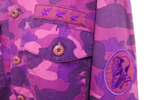 画像をギャラリービューアに読み込む, BAPE BY A BATHING APE ベイプ エイプ Yシャツ カモ パープル ピンク コットン 迷彩 サイズL 中古 美品 4c070111