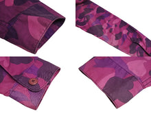 画像をギャラリービューアに読み込む, BAPE BY A BATHING APE ベイプ エイプ Yシャツ カモ パープル ピンク コットン 迷彩 サイズL 中古 美品 4c070111