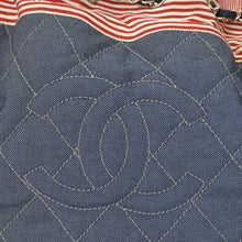 画像をギャラリービューアに読み込む, CHANEL シャネル ココカバスGM チェーントートバッグ A46887 13番台 ココマーク デニム キャンバス ストライプ シルバー金具 美品 中古 4b007857