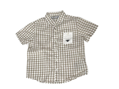 Dior ディオール ギンガムチェック柄 キッズ 半袖シャツ 2EBMCHE1VP ホワイト ベージュ 蜂 刺繍 子供服 コットン サイズ4A 美品 中古 4c073878