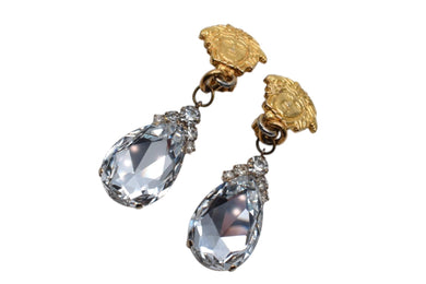 Gianni Versace ジャンニ ヴェルサーチ メデューサ クリスタル イヤリング ゴールド 33.8g ラインストーン メッキ アクセサリー ジュエリー 中古 4c074264