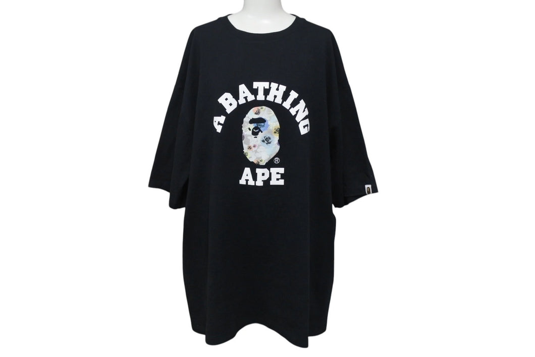 A BATHING APE アベイシングエイプ FLORAL CAMO COLLEGE TEE 半袖Tシャツ ブラック ホワイト マルチカラー 3XL 美品 中古 4c075943