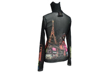 画像をギャラリービューアに読み込む, 極美品 Jean Paul Gaultier ジャンポール ゴルチェ シアーカットソー ネオン街プリント パワーネット ハイネック ブラック マルチカラー サイズ40 美品 中古 4c076027