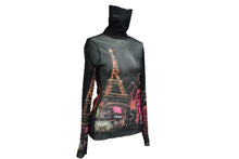画像をギャラリービューアに読み込む, 極美品 Jean Paul Gaultier ジャンポール ゴルチェ シアーカットソー ネオン街プリント パワーネット ハイネック ブラック マルチカラー サイズ40 美品 中古 4c076027