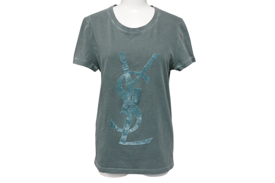 YVES SAINT LAURENT イヴサンローラン 半袖Ｔシャツ カサンドラロゴ イタリア製 グリーン コットン サイズS 美品 中古 4c076048