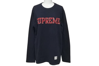 Supreme シュプリーム 長袖Ｔシャツ 刺繍 ペイズリー柄 レタリングロゴ ネイビー コットン サイズM 美品 中古 4c076166