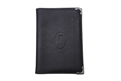 Cartier カルティエ マストライン カードケース パスケース 名刺入れ レザー ブラック シルバー金具 美品 中古 4c076333