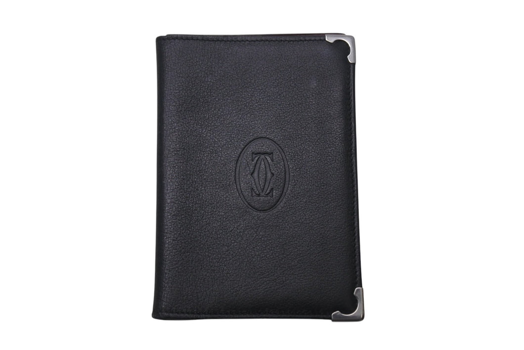 Cartier カルティエ マストライン カードケース パスケース 名刺入れ レザー ブラック シルバー金具 美品 中古 4c076333